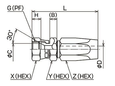 重覆使用型 管用平行內牙螺紋套接接頭（附30°母端座）E Alt;尺寸圖01