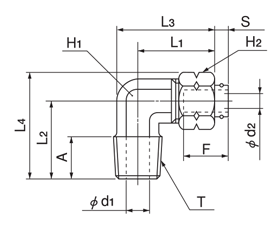 快速密封系列 嵌入裝置型（不鏽鋼規格）90° L型（公制尺寸） 外徑圖