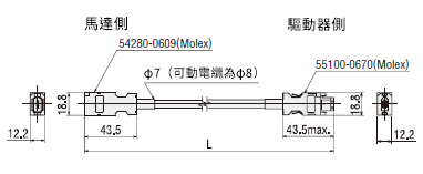 伺服馬達 NX系列用電纜線套組 編碼器用電纜線尺寸圖