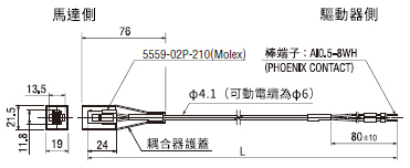 伺服馬達 NX系列用電纜線套組 電磁制動器用電纜線尺寸圖