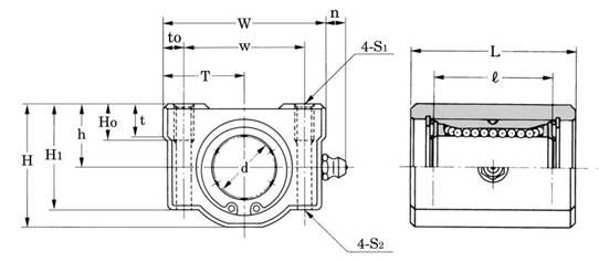 リニアブッシュハウジング LH-OH形 シングル アルミケース 油穴付 外形図