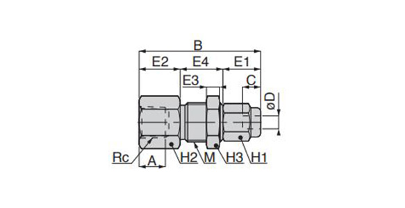 SUS316締付継手 メスストレートの寸法図