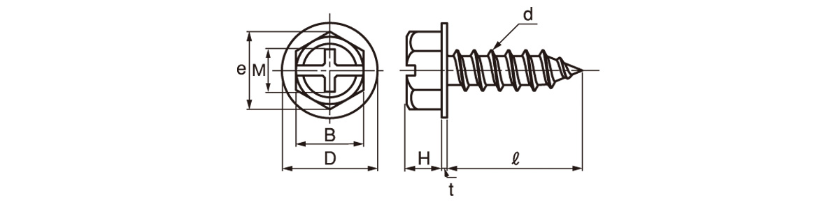 附十字孔（+-）六角法蘭自攻螺絲 1級 A型的尺寸圖