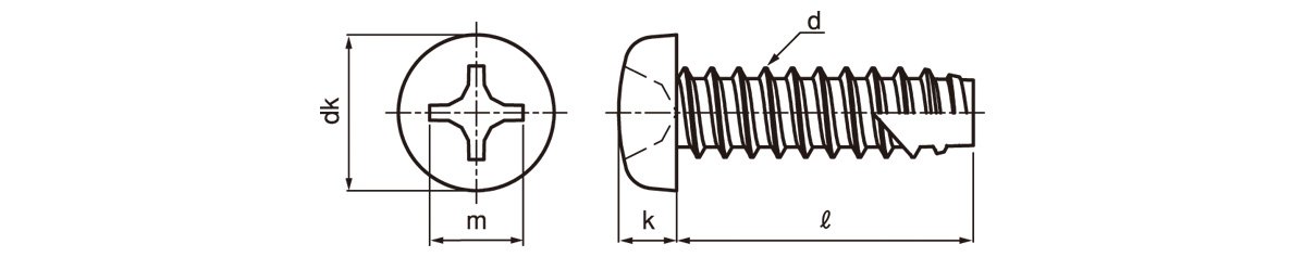 附十字孔（+）盆頭自攻螺絲 2級附槽 B-1型的尺寸圖
