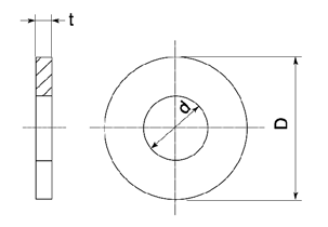 S45C圓形墊圈 高抗拉【1～2,000個裝】的尺寸圖