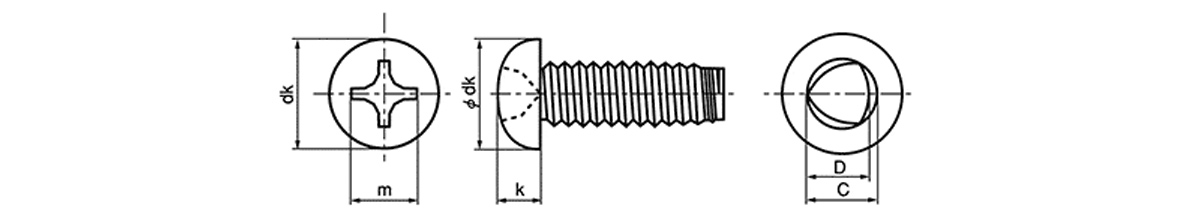 自攻螺栓(Taptite) （+） S型 盆頭的尺寸圖