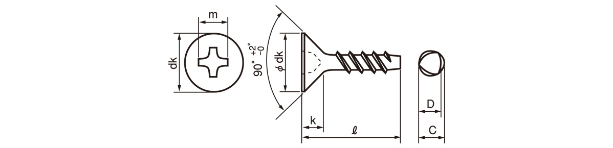 自攻螺栓(Taptite) （+） P型 平頭的尺寸圖