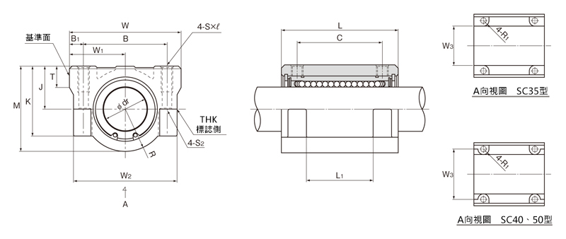 線性襯套 SC型 LM直線滾珠襯套（標準） SC35~50型尺寸圖