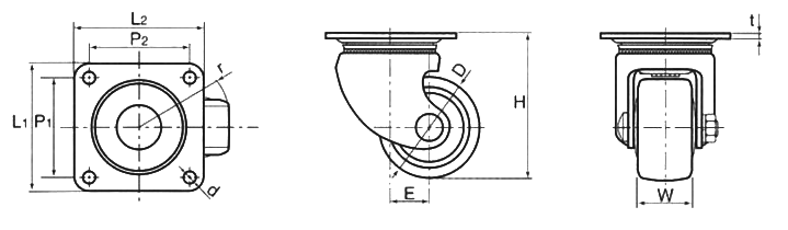 重型 100HB2-PA 軌道型 小型重量用附徑向軸承 PA優力膠車輪 尺寸圖