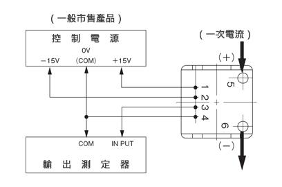 汎用直流電流センサ・一次巻線付 プリント板取付用/±15V電源対応 接続図