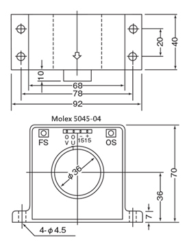 汎用直流電流センサ・貫通型 パネル取付用/±15V電源対応 外形図3
