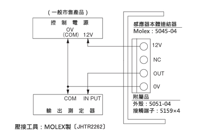 汎用直流電流センサ・貫通型 パネル取付用/＋8V～＋16V電源対応 接続図