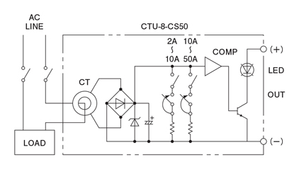 通電・漏電検知モジュール 小型・交流無電源電流リレー（トランジスタ出力型） 接続図