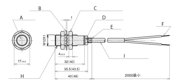 圓筒型直流2線式一般型接近感應器預接線型 FL7M-3□6H□□ 尺寸圖