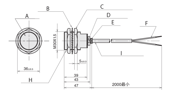 圓筒型直流2線式一般型接近感應器預接線型 FL7M-10□6□□ 尺寸圖