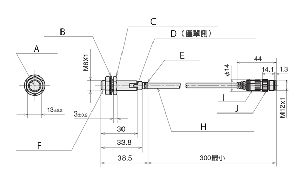 圓筒型直流2線式一般型接近感應器預接線連結器型 FL7M-2□6H□-CN03 尺寸圖