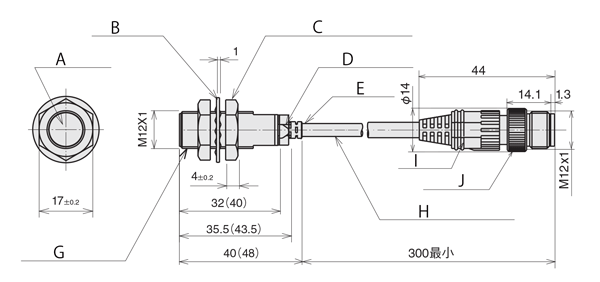 圓筒型直流2線式一般型接近感應器預接線連結器型 FL7M-3□6H□□-CN03 尺寸圖