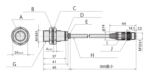 圓筒型直流2線式一般型接近感應器預接線連結器型 FL7M-7□6H□□-CN03 尺寸圖