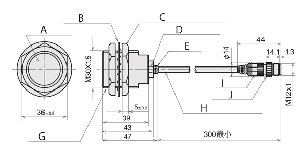 圓筒型直流2線式一般型接近感應器預接線連結器型 FL7M-10□6□□-CN03 尺寸圖