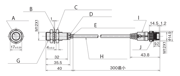 圓筒型直流2線式一般型接近感應器預接線快速鎖定連結器型 FL7M-3□6H□□-SN03 尺寸圖