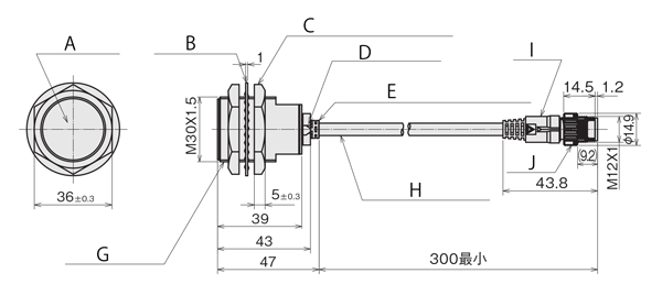 圓筒型直流2線式一般型接近感應器預接線快速鎖定連結器型 型 FL7M-10□6□□-SN03 尺寸圖