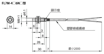 圓筒型直流2線式非屏蔽型接近感應器 尺寸圖1