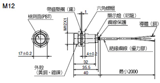 圓筒型直流2線式耐環境接近感應器 尺寸圖2
