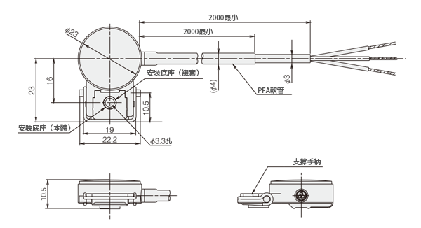 內建放大器漏液感應器HPQ-D2□尺寸圖